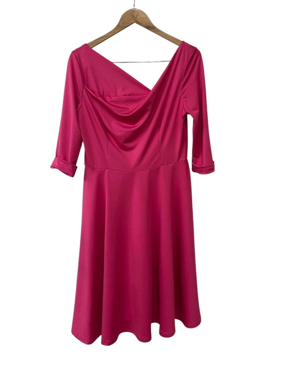 Black Halo Jackie O Swing Dress Red Pink Draped Jersey Fit & Flare 12